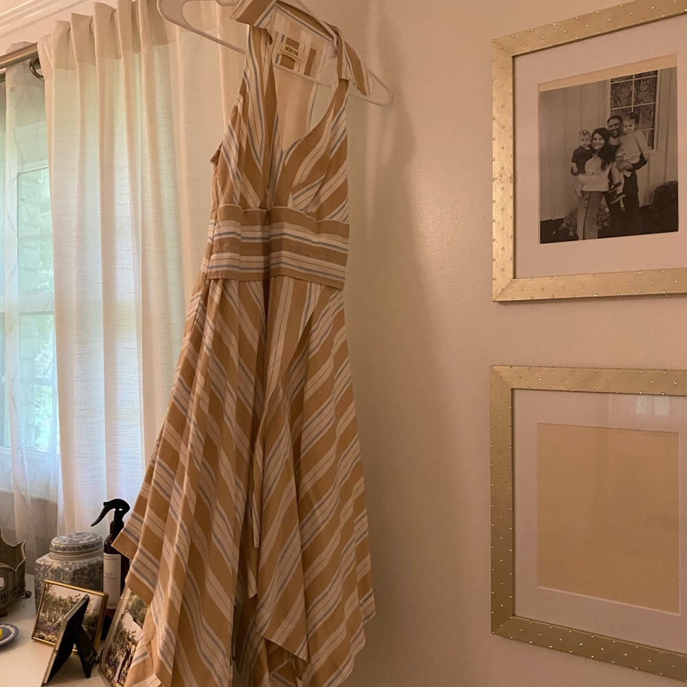 Striped Tan and White Halter Dress